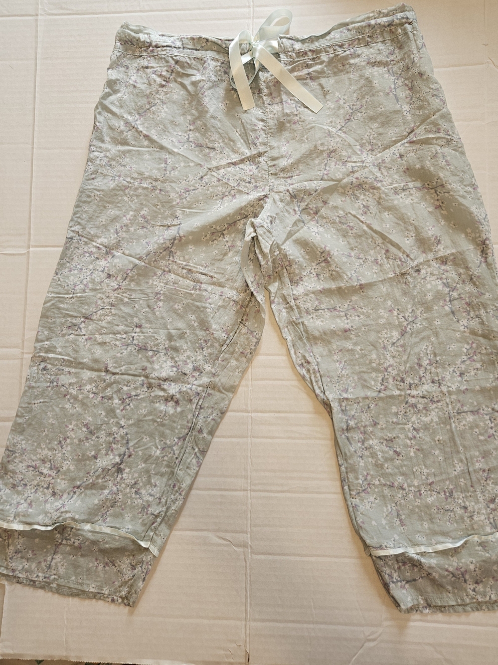 Papinelle Cotton Silk Floral Pajama Pants Capri Lounge M